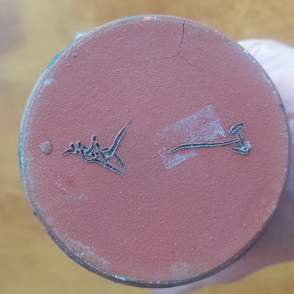 Mid Century Modern Pottery Vase, Japanese Signed Kanji 1960s blue & tan - Picture 2 of 7